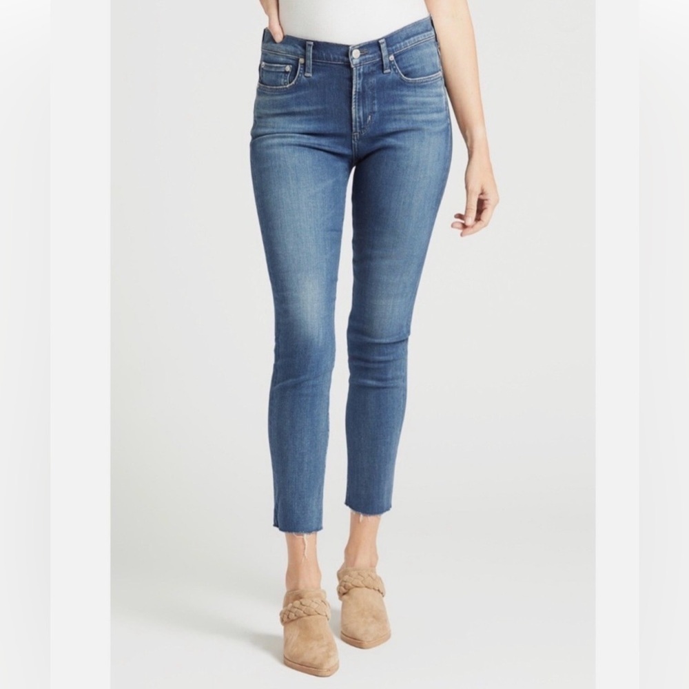 AGOLDE Sophie High Rise Skinny Crop Jeans Blue 29 Frayed Hem